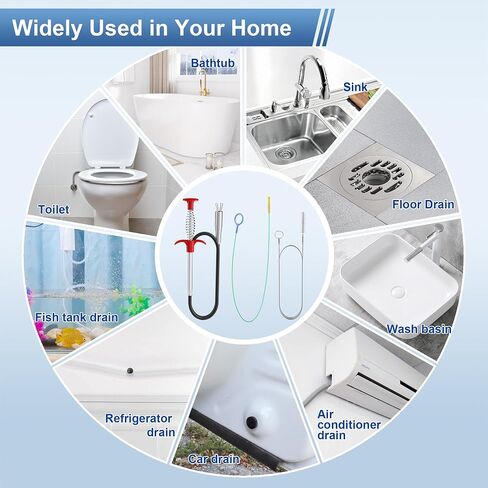 9 Pack Drain Clog Remover Tools, 30" Hair Drain Snake (5 Pcs) & 35.5" Sewer Cleaning Hook (1 Pc) & 59" Drain Brush (3 Pcs), Sink Snake Hair Removal Tool for Shower, Kitchen, Bathtub Drain Cleaning in Saudi Arabia