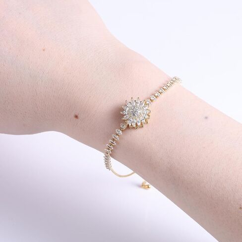 Sunflower Bracelet, Spinning Adjustable Sunflower Bracelet Golden Daisy Flower Rhinestone Fidget Anxiety Jewelry Sparkly Statement Accessories for Women in Saudi Arabia