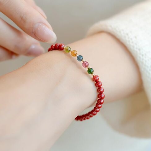 Feng Shui Bracelet Rainbow Tourmaline Bracelet, Cinnabar Healing Wealth Bracelets, Red Bead Jewelry Gifts Meaning to Attract Wealth and Good Luck, Health Bracelets for Women in Saudi Arabia