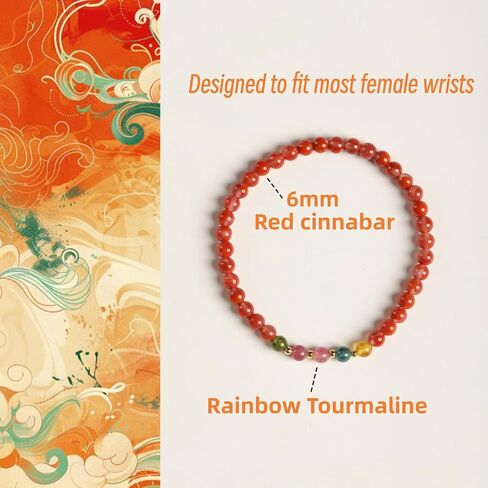 Feng Shui Bracelet Rainbow Tourmaline Bracelet, Cinnabar Healing Wealth Bracelets, Red Bead Jewelry Gifts Meaning to Attract Wealth and Good Luck, Health Bracelets for Women in Saudi Arabia