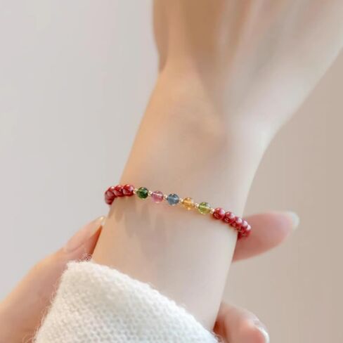 Feng Shui Bracelet Rainbow Tourmaline Bracelet, Cinnabar Healing Wealth Bracelets, Red Bead Jewelry Gifts Meaning to Attract Wealth and Good Luck, Health Bracelets for Women in Saudi Arabia