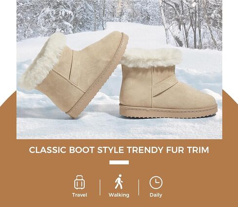 Suede Snow Boots for Women Winter Warm Ankle Booties Faux Fur Lined Water-Resistant Non-Slip Fashion Comfortable Shoes for Daily Wear in Saudi Arabia