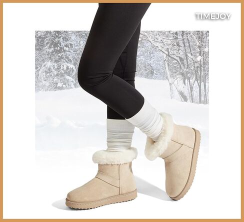 Suede Snow Boots for Women Winter Warm Ankle Booties Faux Fur Lined Water-Resistant Non-Slip Fashion Comfortable Shoes for Daily Wear in Saudi Arabia