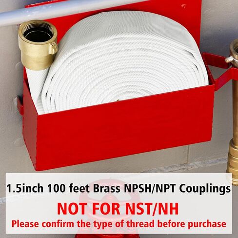 Fire Hose, White, 2 inches x 50' Lay Flat Heavy Duty Backwash/Discharge Hose, NPSH/NPT Brass Connectors (2" NPSH/NPT-50FT) in Kuwait