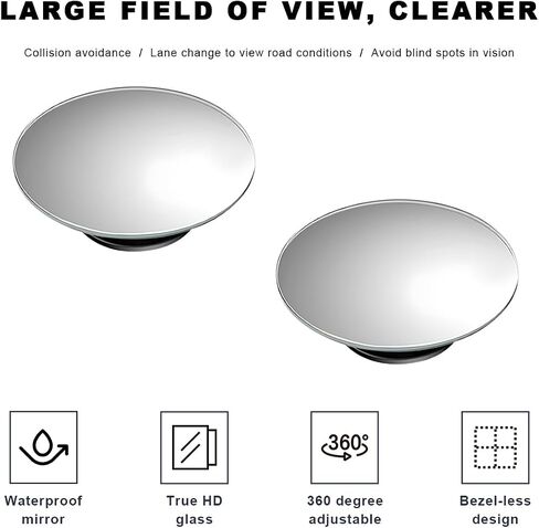 2 PCS Car Blind Spot Mirror, Round 360 Degree Rotating HD Glass Wide Angle Convex Rear View Mirror, Adjustable Frameless Side Blindspot Mirrors for Car SUV Truck RV Van in Saudi Arabia