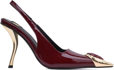 كعب Slingback للنساء بمقدمة مدببة بدون ظهر وكعب عالٍ 4 بوصة وكعب عالٍ مطاطي سهل الارتداء من الجلد اللامع فستان مريح للحفلات الراقصة in Kuwait