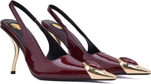 كعب Slingback للنساء بمقدمة مدببة بدون ظهر وكعب عالٍ 4 بوصة وكعب عالٍ مطاطي سهل الارتداء من الجلد اللامع فستان مريح للحفلات الراقصة in Kuwait