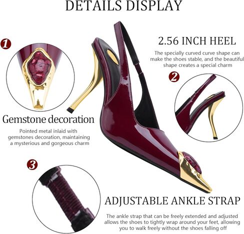 كعب Slingback للنساء بمقدمة مدببة بدون ظهر وكعب عالٍ 4 بوصة وكعب عالٍ مطاطي سهل الارتداء من الجلد اللامع فستان مريح للحفلات الراقصة in Kuwait