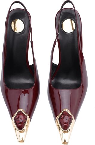 كعب Slingback للنساء بمقدمة مدببة بدون ظهر وكعب عالٍ 4 بوصة وكعب عالٍ مطاطي سهل الارتداء من الجلد اللامع فستان مريح للحفلات الراقصة in Kuwait