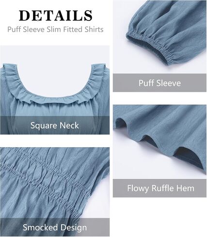 Womens Puff Long Sleeve Babydoll Tops Square Neck Ruffle Peplum Blouse Smocked Loose Fit Tunic Top Dressy Tee Shirts in Saudi Arabia
