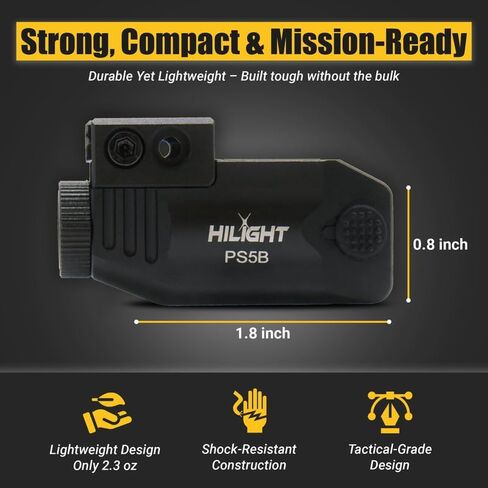 HiLight - PS5B التكتيكي - مصباح يدوي ستروب 400 لومن وليزر فردي (أزرق) - ألومنيوم من فئة الطائرات، بطارية USB مغناطيسية قابلة لإعادة الشحن - ضوء مثبت على السكك الحديدية وفئة ليزر دقيقة من IIIA، <5 ميجاوات in Kuwait