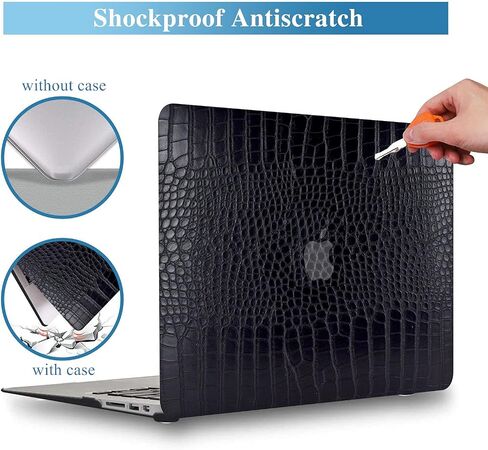 حافظة KEROM متوافقة مع جهاز MacBook Air 13 بوصة 2022-2018 M1 A2337 A2179 A1932، حافظة تمساح لجهاز MacBook Air M1، حافظة صلبة من جلد التمساح بطباعة تمساح وغطاء لوحة مفاتيح، أسود in Kuwait