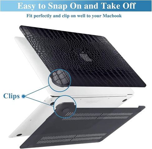 حافظة KEROM متوافقة مع جهاز MacBook Air 13 بوصة 2022-2018 M1 A2337 A2179 A1932، حافظة تمساح لجهاز MacBook Air M1، حافظة صلبة من جلد التمساح بطباعة تمساح وغطاء لوحة مفاتيح، أسود in Kuwait