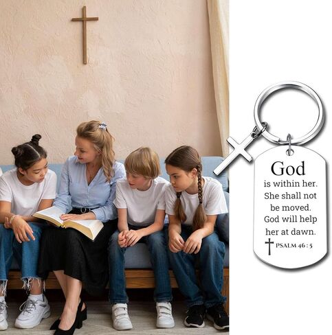 Inspirational Scripture Metal Key Chains with Cross Pendant - Bible Verse Keychain Religious Gift for Christian in Kuwait