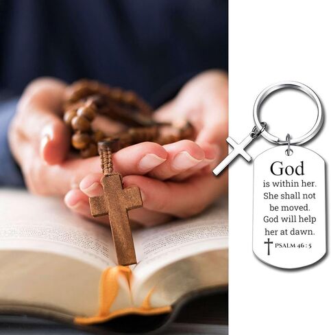 Inspirational Scripture Metal Key Chains with Cross Pendant - Bible Verse Keychain Religious Gift for Christian in Kuwait