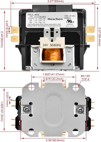 HVAC Motor Contactor, HSJL-40/1, 1 Poles, 40A, 120VAC 50/60Hz Coil, for Air Conditioner, Heat Pump, Refrigeration Systems, UL Listed in Saudi Arabia