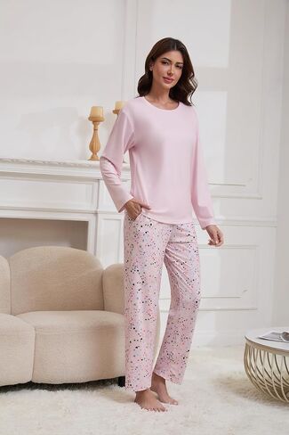 Womens Pajama Set, Long Sleeve Pajamas Top and Pants Soft Pjs Set Soft Loungewear with Pockets,S-2XL in Saudi Arabia