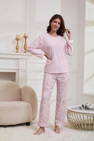 Womens Pajama Set, Long Sleeve Pajamas Top and Pants Soft Pjs Set Soft Loungewear with Pockets,S-2XL in Saudi Arabia