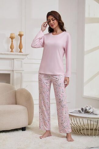 Womens Pajama Set, Long Sleeve Pajamas Top and Pants Soft Pjs Set Soft Loungewear with Pockets,S-2XL in Saudi Arabia