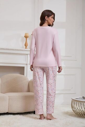 Womens Pajama Set, Long Sleeve Pajamas Top and Pants Soft Pjs Set Soft Loungewear with Pockets,S-2XL in Saudi Arabia