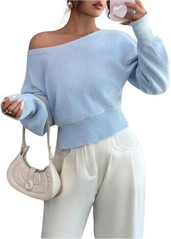 SOLY HUX Women's Off The Shoulder Sweater Long Sleeve Asymmetrical Neck Split Hem Knit Trendy Pullover Tops in Saudi Arabia