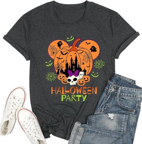 Magical Halloween Shirts for Women Ghosts Pumpkins Spiders T-Shirt Halloween Party Funny Spider Web Graphic Tee Tops in Saudi Arabia