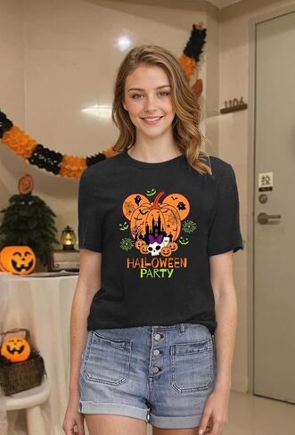 Magical Halloween Shirts for Women Ghosts Pumpkins Spiders T-Shirt Halloween Party Funny Spider Web Graphic Tee Tops in Saudi Arabia