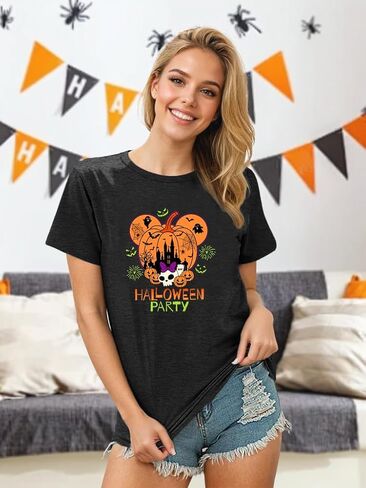 Magical Halloween Shirts for Women Ghosts Pumpkins Spiders T-Shirt Halloween Party Funny Spider Web Graphic Tee Tops in Saudi Arabia