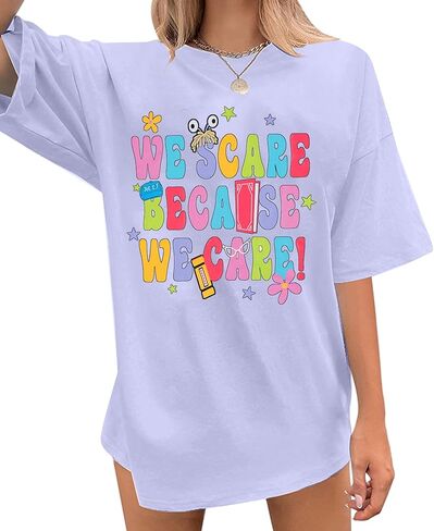 Oversized Monsters Inc Shirt Women Halloween Tshirt We Scare Because We Care Shirts Casual Short Sleeve Tops in Kuwait