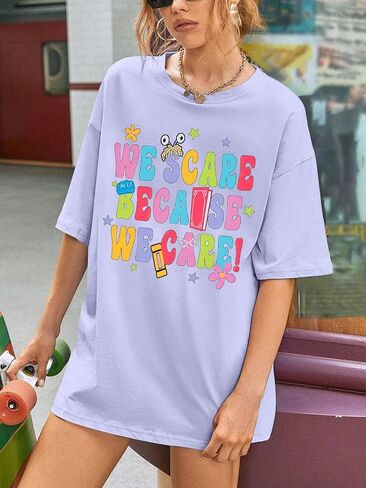 Oversized Monsters Inc Shirt Women Halloween Tshirt We Scare Because We Care Shirts Casual Short Sleeve Tops in Kuwait