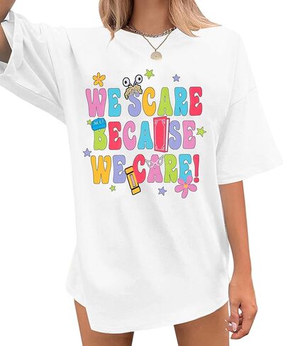 Oversized Monsters Inc Shirt Women Halloween Tshirt We Scare Because We Care Shirts Casual Short Sleeve Tops in Kuwait