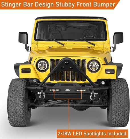 Hooke Road Wrangler TJ Front Bumper for Jeep Wrangler TJ 1997-2006, Offroad Steel Winch Bumper w/Stinger & LED Lights in Saudi Arabia