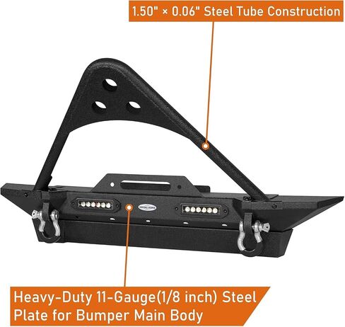 Hooke Road Wrangler TJ Front Bumper for Jeep Wrangler TJ 1997-2006, Offroad Steel Winch Bumper w/Stinger & LED Lights in Saudi Arabia