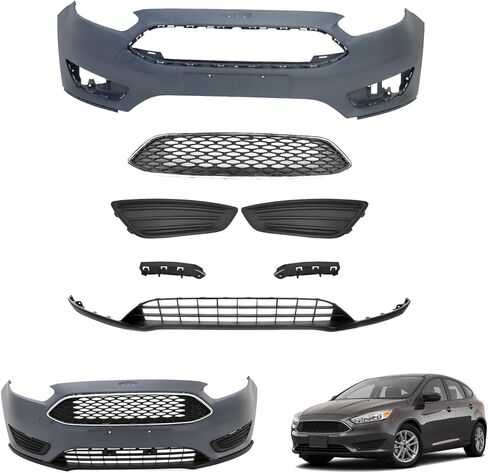 طقم غطاء المصد الأمامي من Focus متوافق مع 2015 2016 2017 2018 fo-rd Focus S SE SEL Titanium Sedan/Hatchback 1.0L 2.0L ممتص الصدمات مع الشبكة العلوية والشبكة السفلية وغطاء ضوء الضباب in Kuwait