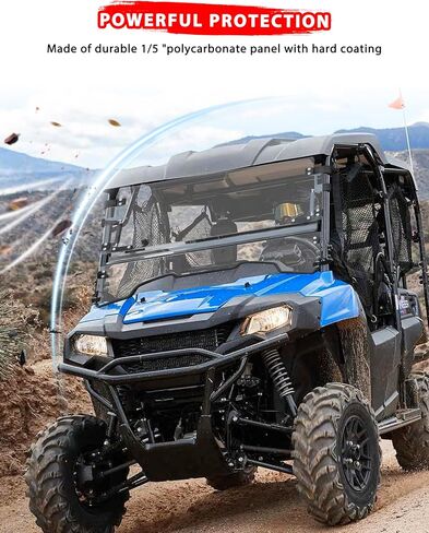 Flip Up Windshield for Honda Pioneer 700-2 / 700-4 2014-2025, 3-IN-1 1/5" Hard Coated PC Adjustable Windscreen for Pioneer 700 2P 4P Accessories, Open/Vented/Closed, Installation Video in Saudi Arabia