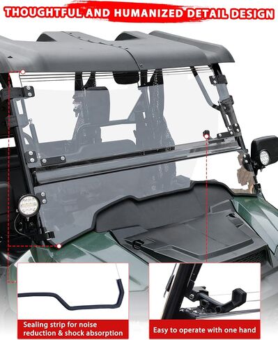 Flip Up Windshield for Honda Pioneer 700-2 / 700-4 2014-2025, 3-IN-1 1/5" Hard Coated PC Adjustable Windscreen for Pioneer 700 2P 4P Accessories, Open/Vented/Closed, Installation Video in Saudi Arabia