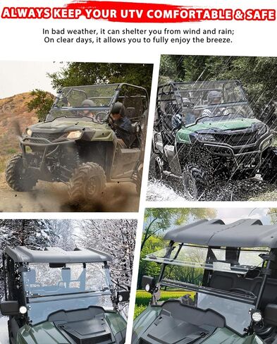 Flip Up Windshield for Honda Pioneer 700-2 / 700-4 2014-2025, 3-IN-1 1/5" Hard Coated PC Adjustable Windscreen for Pioneer 700 2P 4P Accessories, Open/Vented/Closed, Installation Video in Saudi Arabia