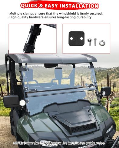 Flip Up Windshield for Honda Pioneer 700-2 / 700-4 2014-2025, 3-IN-1 1/5" Hard Coated PC Adjustable Windscreen for Pioneer 700 2P 4P Accessories, Open/Vented/Closed, Installation Video in Saudi Arabia