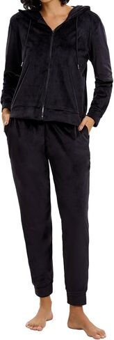 طقم بدلة رياضية قطيفة للنساء مكون من قطعتين بدلة رياضية بسحاب كامل مخملي بدلة عدو هوديي وسراويل رياضية فضفاضة in Kuwait