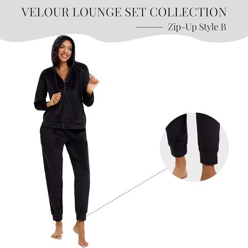 طقم بدلة رياضية قطيفة للنساء مكون من قطعتين بدلة رياضية بسحاب كامل مخملي بدلة عدو هوديي وسراويل رياضية فضفاضة in Kuwait