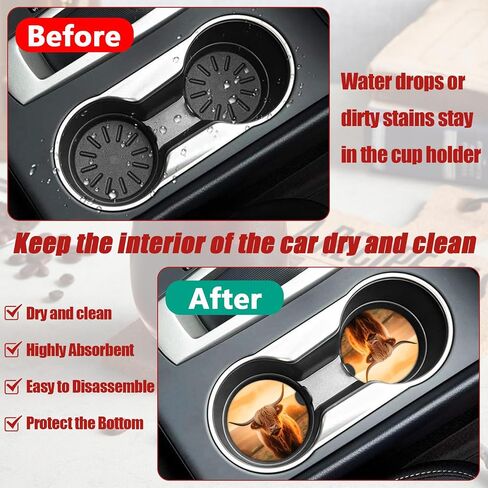 Highland Cow Cup Holder Car Coasters, Absorbent Ceramic Car Coasters for Cup Holders, Car Accessories for Women Men (2 Pack) in Saudi Arabia