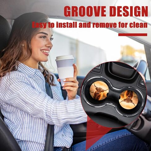 Highland Cow Cup Holder Car Coasters, Absorbent Ceramic Car Coasters for Cup Holders, Car Accessories for Women Men (2 Pack) in Saudi Arabia