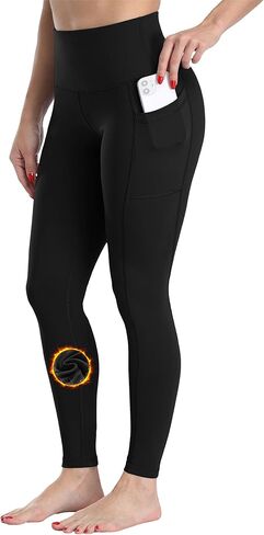 CHRLEISURE Fleece Lined Leggings Women with Pockets - Winter Warm Thermal Thick Tights High Waisted Yoga Pants in Kuwait