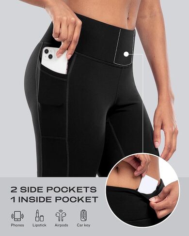 CHRLEISURE Fleece Lined Leggings Women with Pockets - Winter Warm Thermal Thick Tights High Waisted Yoga Pants in Kuwait