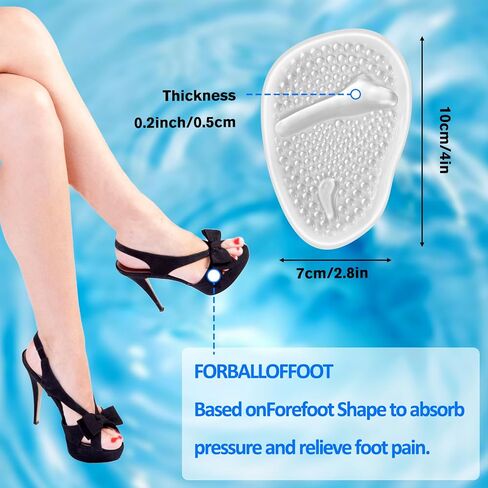 2 Pair Ball of Foot Cushions, Arch Support Insoles for Sandals and Heels, Non Slip Soft Heel Cushions, 1/3" Thick Heel Pads for Women Foot Pain Relief, Fit Any Size, Clear in Saudi Arabia