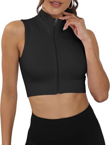 SEAUR Workout Tank Tops for Women Built in Bra Zip Up Mock Neck Crop Top Yoga Gym Athletic Running Sleeveless Shirts in Saudi Arabia