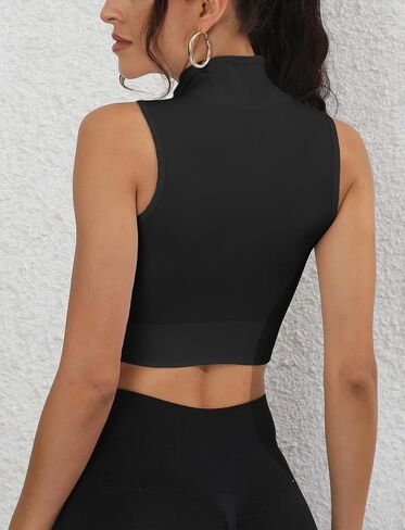 SEAUR Workout Tank Tops for Women Built in Bra Zip Up Mock Neck Crop Top Yoga Gym Athletic Running Sleeveless Shirts in Saudi Arabia
