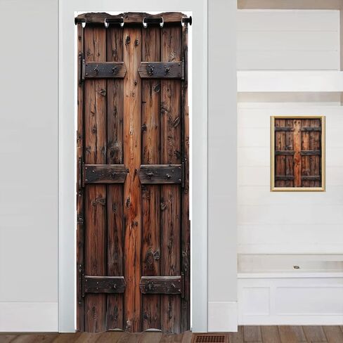 Rustic Wood Barn Door Door Curtain for Doorway Village Wooden Farmhouse Country Plank Room Darkening Blackout Curtain for Kids Boys Girls Teens Room Decor, 1 Panel 34" W X 80" L in Saudi Arabia