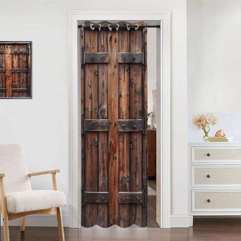 Rustic Wood Barn Door Door Curtain for Doorway Village Wooden Farmhouse Country Plank Room Darkening Blackout Curtain for Kids Boys Girls Teens Room Decor, 1 Panel 34" W X 80" L in Saudi Arabia