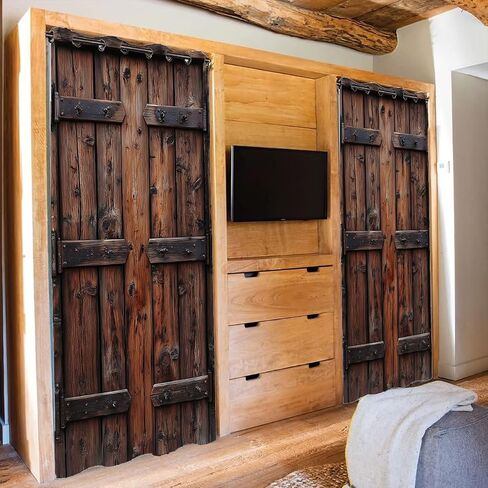 Rustic Wood Barn Door Door Curtain for Doorway Village Wooden Farmhouse Country Plank Room Darkening Blackout Curtain for Kids Boys Girls Teens Room Decor, 1 Panel 34" W X 80" L in Saudi Arabia
